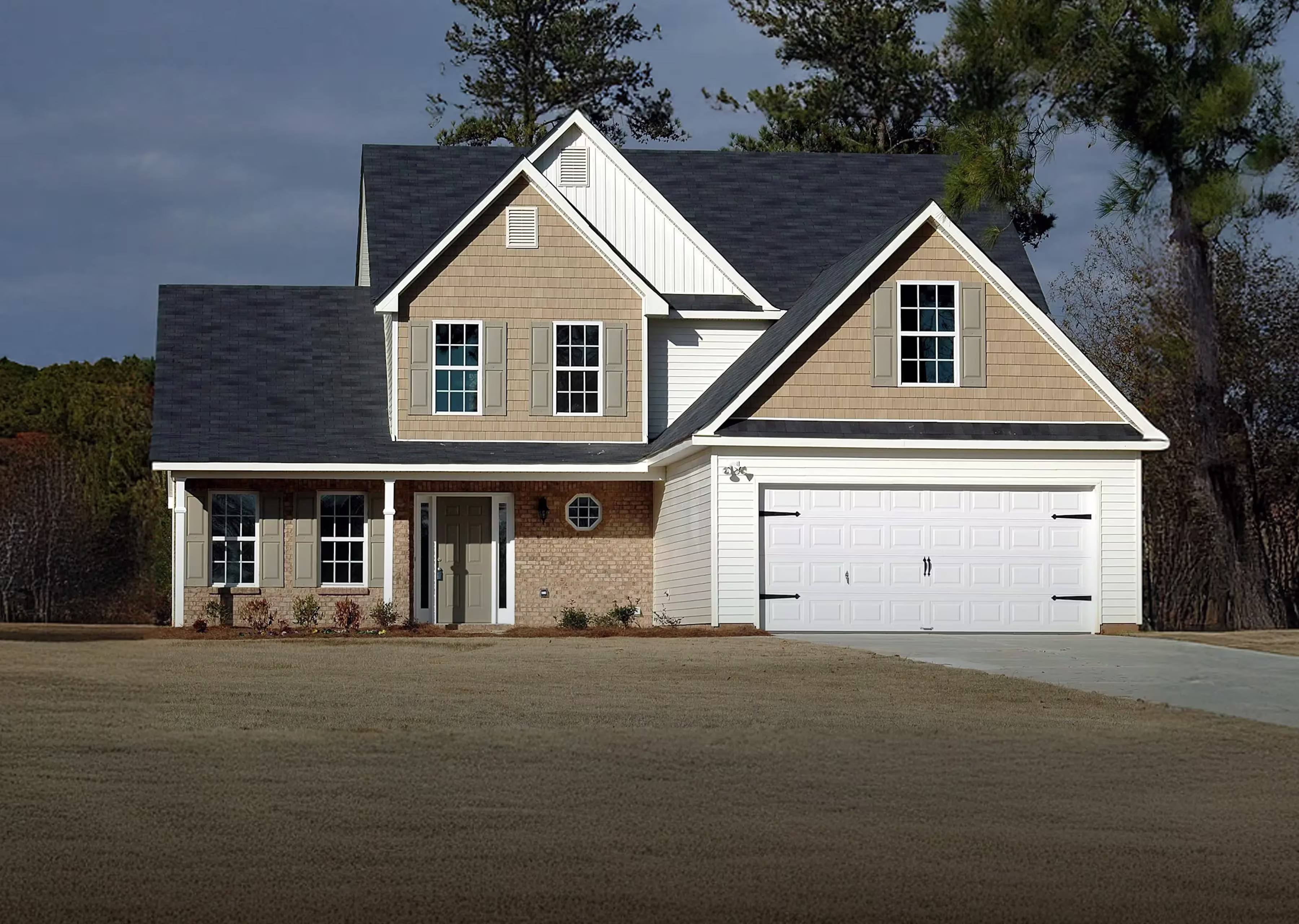 Home exterior with a newly installed garage door