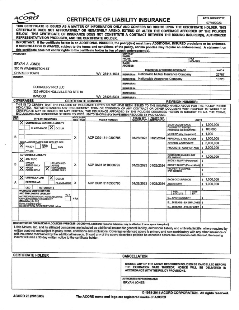 certificate of liability insurance