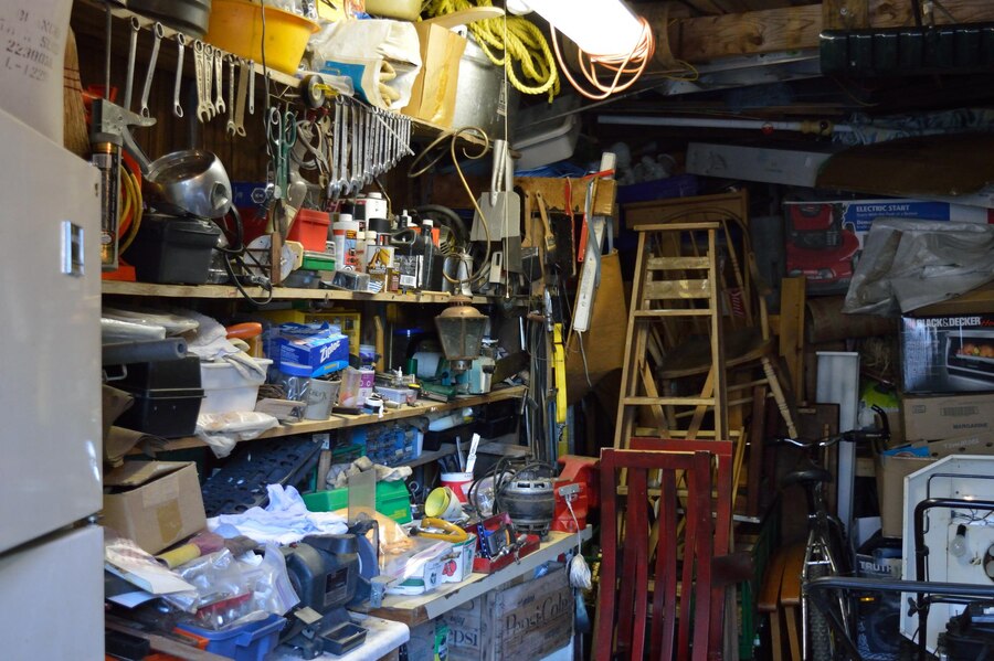 cluttered garage